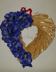 Srdce sláma zdobené květy 25cm modré