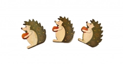Ježek s jablkem dřevo nálepka 3,8cm 3ks