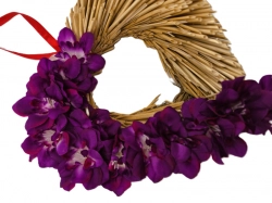 Srdce sláma zdobené květy 25cm fialové