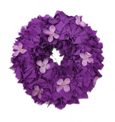 Věnec látkový fialový s fialovými kvítky 18cm