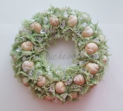 Věnec vypichovaný jutový s ulitami 28cm béžový zelený