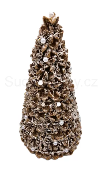 Stromek bukvicový zasněžený svítící s bílými perličkami 27cm
