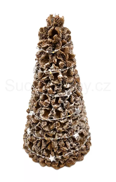 Stromek bukvicový zasněžený svítící  se stříbrnými hvězdičkami 27cm