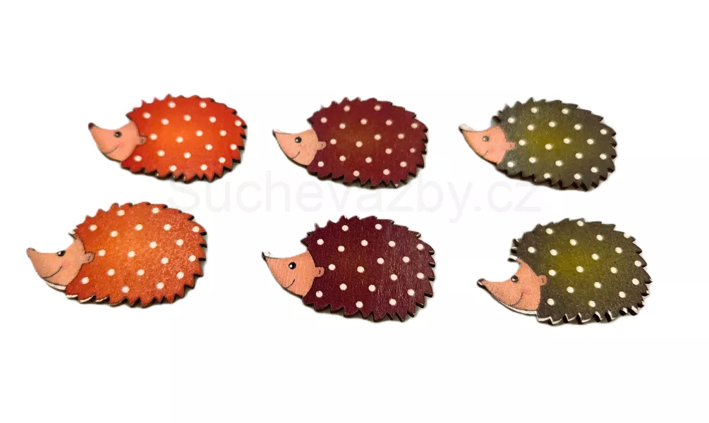 Ježek dřevo nálepka 4cm 3ks