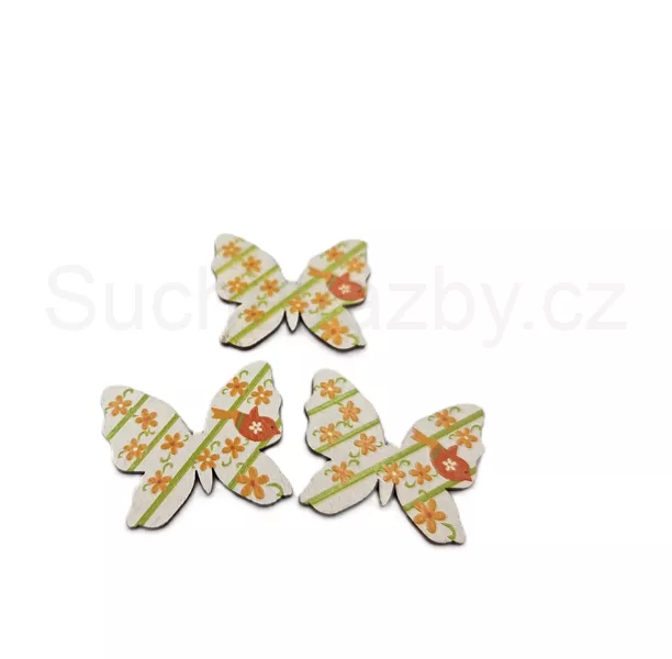 Motýl dřevo s kytičkami 3,3cm