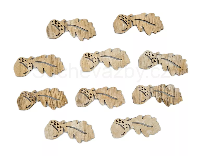 Žalud dřevo s listem 5cm 3ks