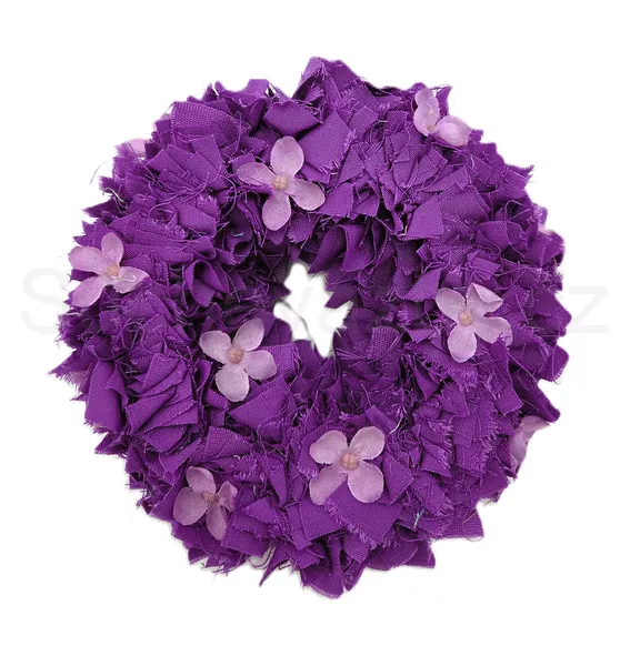 Věnec látkový fialový s fialovými kvítky 18cm